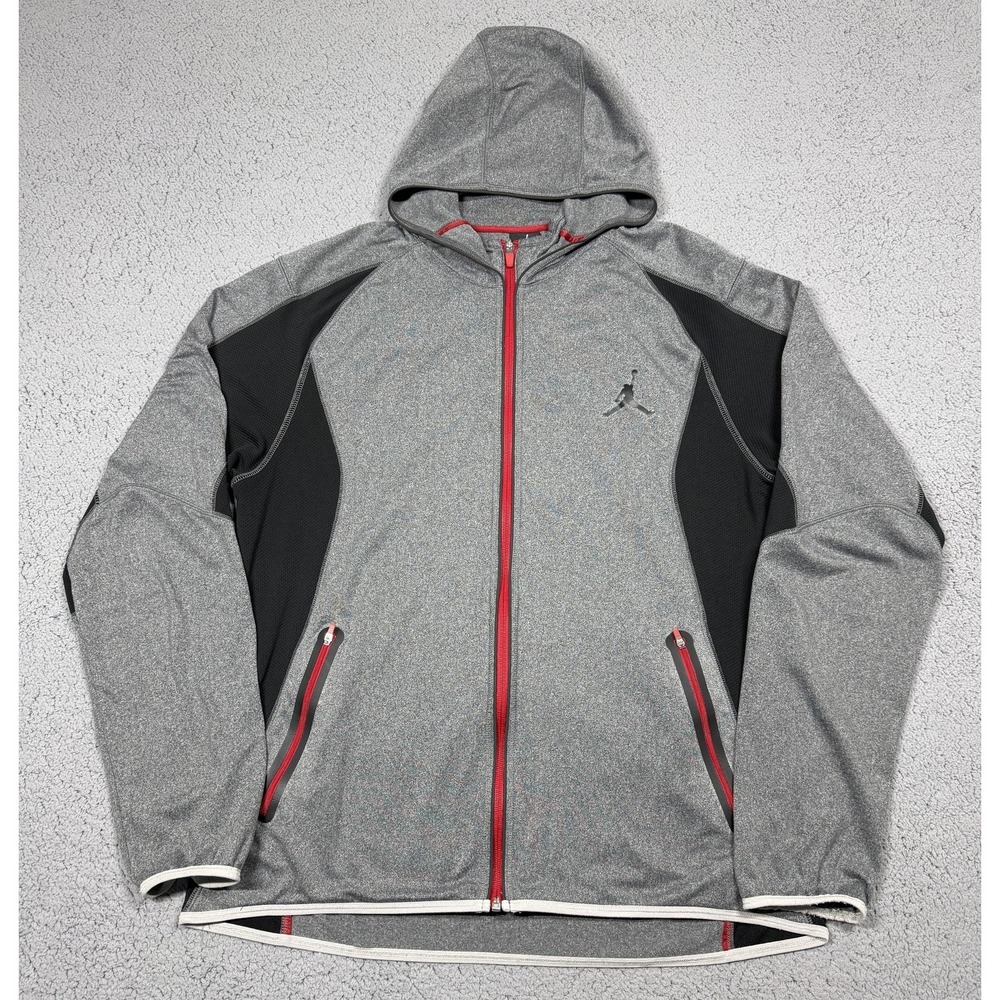 Jordan Jacket Mens XL Gray Black Dri-FIT Hooded Full Zip‎ Windbreaker 483341-011